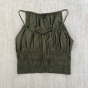 Express Green Cotton Boho Peasant Blouse Crop Top M Resort